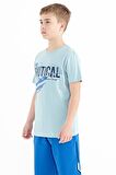 Açık Mavi Yazı Baskılı O Yaka Standart Kalıp Erkek  Çocuk T-Shirt - 11100 | 11-12