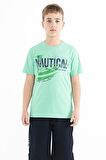 Su Yeşili Yazı Baskılı O Yaka Standart Kalıp Erkek  Çocuk T-Shirt - 11100 | 12-13