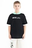 Siyah Renk Bloklu Kapüşonlu Kanguru Cepli Oversize Erkek Çocuk T-Shirt - 11148 | 7-8