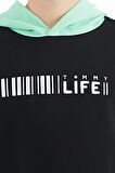Siyah Renk Bloklu Kapüşonlu Kanguru Cepli Oversize Erkek Çocuk T-Shirt - 11148 | 7-8