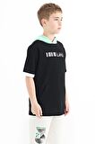Siyah Renk Bloklu Kapüşonlu Kanguru Cepli Oversize Erkek Çocuk T-Shirt - 11148 | 7-8