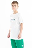 Beyaz Baskı Detaylı O Yaka Standart Kalıp Erkek Çocuk  T-Shirt - 11117 | 8-9