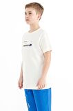 Ekru Baskı Detaylı O Yaka Standart Kalıp Erkek Çocuk  T-Shirt - 11117 | 5-6