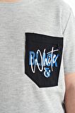 Gri Melanj Ön Cepli Nakış Detaylı O Yaka Standart Kalıp Erkek Çocuk T-Shirt - 11116 | 6-7