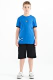Saks Baskılı Standart Kalıp O Yaka Erkek Çocuk T-Shirt - 11097 | 5-6