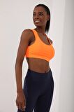 Neon Oranj Sırt Detaylı Dar Kalıp U Yaka Kadın Spor Büstiyer - 97120 | XL