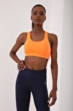 Neon Oranj Sırt Detaylı Dar Kalıp U Yaka Kadın Spor Büstiyer - 97120 | XL