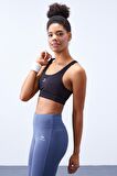 Tommy Life Siyah Çapraz Sırt Detaylı Slim Fit U Yaka Pedli Kadın Spor Büstiyer - 97121 | XL