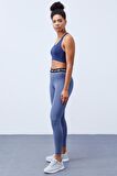Tommy Life İndigo Çapraz Sırt Detaylı Slim Fit U Yaka Pedli Kadın Spor Büstiyer - 97121 | L