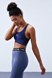 Tommy Life İndigo Çapraz Sırt Detaylı Slim Fit U Yaka Pedli Kadın Spor Büstiyer - 97121 | L