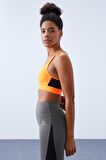 Tommy Life Neon Oranj Çapraz Sırt Detaylı Slim Fit U Yaka Pedli Kadın Spor Büstiyer - 97121 | XL