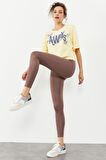 Gül Kurusu Yüksek Bel Streç Slim Fit Dar Paça Kadın Tayt - 94545 | L