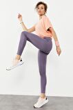 Eflatun Yüksek Bel Streç Slim Fit Dar Paça Kadın Tayt - 94545 | XL