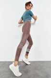 Gül Kurusu Yüksek Bel Yazı Baskılı Slim Fit Dar Paça Kadın Tayt - 94544 | L