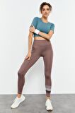 Gül Kurusu Yüksek Bel Yazı Baskılı Slim Fit Dar Paça Kadın Tayt - 94544 | L