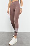 Gül Kurusu Yüksek Bel Yazı Baskılı Slim Fit Dar Paça Kadın Tayt - 94544 | L
