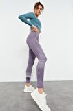 Eflatun Yüksek Bel Yazı Baskılı Slim Fit Dar Paça Kadın Tayt - 94544 | M