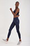 İndigo Yüksek Bel Toparlayıcı Şerit Detaylı Slim Fit Dar Paça Kadın Tayt - 94542 | M