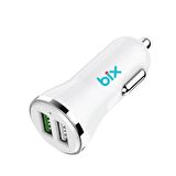 Bix Çift USB Çıkışlı QC 3.0 Araç Şarj Cihazı Beyaz