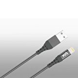 Bix Güçlendirimiş Apple Lightning Şarj ve Data Kablosu Siyah