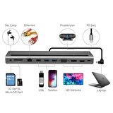 BX12HB 11’i 1 Arada Type-C Çok Portlu Laptop ve Tablet Standı 3.5mm Mic+Gigabit Ethernet+Micro SD/SD+USB 3.0+USB 2.0+VGA+HDMI (UHD 30 Hz/4K)+Type-C (PD)