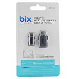 Bix ADP-04 Type-C to Micro USB ve USB-A 3.0 Çevirici Dönüştürücü Adaptör