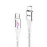 Bix Type-C to Type-C 60W Örgülü LED Işıklı Şarj ve Data Kablosu 1 Metre Beyaz