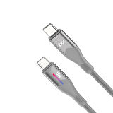 Bix Type-C to Type-C 60W Örgülü LED Işıklı Şarj ve Data Kablosu 1 Metre Gri