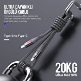Bix Type-C to Type-C 60W Örgülü LED Işıklı Şarj ve Data Kablosu 1 Metre Gri