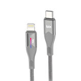 Bix Type-C to Lightning iPhone 27W Örgülü LED Işıklı Şarj ve Data Kablosu 1 Metre Gri