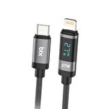 Bix Type-C to Lightning iPhone 27W Örgülü LED Dijital Ekranlı Şarj ve Data Kablosu 1 Metre