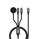 Bix 100W Type-C Lightning ve Apple Watch için 3’ü 1 Arada Çoklu Şarj ve Data Kablosu Koyu Gri 1.2 Metre