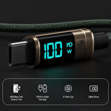 Bix Type-C to Type-C 100W 480Mbps E-Marker Çipli LED Dijital Ekranlı Şarj ve Data Kablosu 1 Metre Bronz