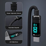 Bix Type-C to Type-C 100W 480Mbps E-Marker Çipli LED Dijital Ekranlı Şarj ve Data Kablosu 1 Metre Siyah