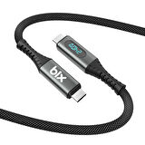 Bix USB4 Thunderbolt 4/3 Uyumlu PD 240W 40Gbps 8K 60Hz Ultra HD Dijital Ekran Göstergeli Şarj, Data ve Görüntü Kablosu 1 Metre