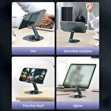 Bix TS01 Katlanabilir 360° Çok Açılı Yükseklik Ayarlı Metal Masaüstü Tablet iPad ve Telefon Standı Gri