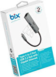 Bix Bxc06hb Type-c'den 3 Bağlantı Noktalı Gigabit Ethernet Usb 3.2 Hub - Teşhir
