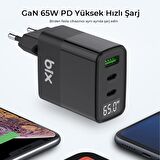 Bix Göstergeli Type-C 65 Watt Hızlı Şarj Aleti Siyah