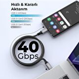 Bix USB4 Thunderbolt 3/4 Uyumlu USB-C IF Sertifikalı 240W 40Gbps 8K 60Hz UHD Hızlı Şarj, Data ve Görüntü Aktarım Kablosu 1 Metre