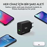 Bix BX2P65G 65W GaN USB-C + USB-A Şarj Aleti iPhone iPad PD PPS Type-C Hızlı Şarj Cihazı Siyah