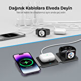 Bix 15W 3’ü 1 Arada iPhone Apple Watch AirPods Uyumlu Katlanabilir Şarj Standı Manyetik Kablosuz Şarj İstasyonu