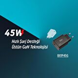 Bix BX1P45G 45W GaN Type-C PD PPS Akım Korumalı LED Göstergeli Hızlı Şarj Aleti Beyaz