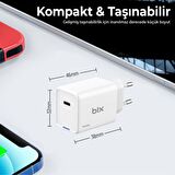 Bix BX1P45G 45W GaN Type-C PD PPS Akım Korumalı LED Göstergeli Hızlı Şarj Aleti Beyaz