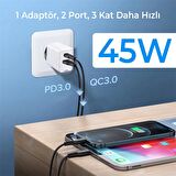 Bix BX2P46G 45W GaN USB-C + USB-A Şarj Aleti iPhone iPad PPS PD Type-C Hızlı Şarj Cihazı Beyaz
