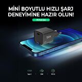 Bix 30W GaN USB-C + USB-A Hızlı Şarj Adaptörü iPhone, Android ve iPad Uyumlu Type-C PD PPS Şarj Aleti Siyah