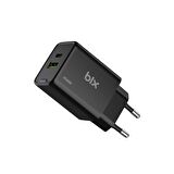 Bix BX2P46G 45W GaN USB-C + USB-A Şarj Aleti iPhone iPad PPS PD Type-C Hızlı Şarj Cihazı Siyah