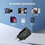 Bix BX2P46G 45W GaN USB-C + USB-A Şarj Aleti iPhone iPad PPS PD Type-C Hızlı Şarj Cihazı Siyah