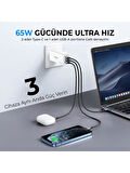 Bix Bx3p66g Gan 65w 2xtype-c 1xUsb 3 Portlu Hızlı şarj adaptörü -Beyaz