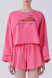 Desenli Crop Sweatshirt   Pembe