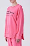 Yazı Detaylı Sweatshirt   Pembe